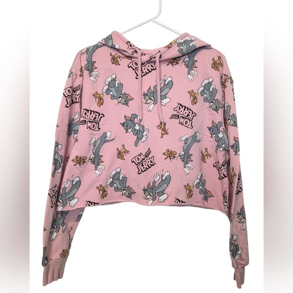 Tom and Jerry Other - Tom and Jerry Pink Cropped Hoodie
